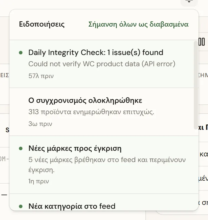 The notifications menu open, showing the list of recent notifications
